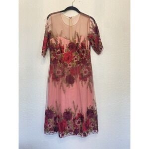 MARCHESA NOTTE Embroidered Sheer Floral Lined Dress Size‎ 6